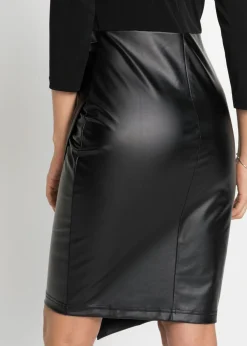 Mujer bonprix bonprix Vestido de piel sintética con parte superior de punto