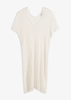 bonprix bonprix Ropa De Playa|Vestidos>Vestido de playa con aspecto de ganchillo de viscosa fluida Beige