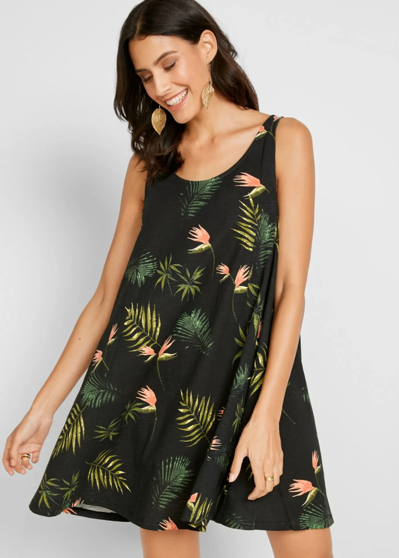 bonprix bonprix Ropa De Playa|Vestidos>Vestido de playa de algodón orgánico puro Negro-verde de flores