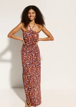 bonprix bonprix Ropa De Playa|Vestidos>Vestido de playa de viscosa fluida estampado leo púrpura-marrón claro