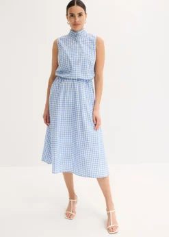 bonprix bonprix Vestidos>Vestido de popelín de algodón azul provenzal-blanco lana a cuadros