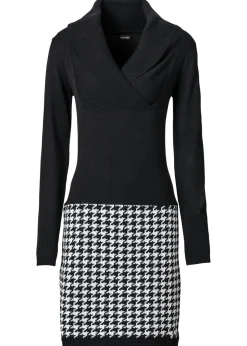 bonprix bonprix Vestidos|Ropa De Punto>Vestido de punto Negro-Blanco lana con estampado gráfico