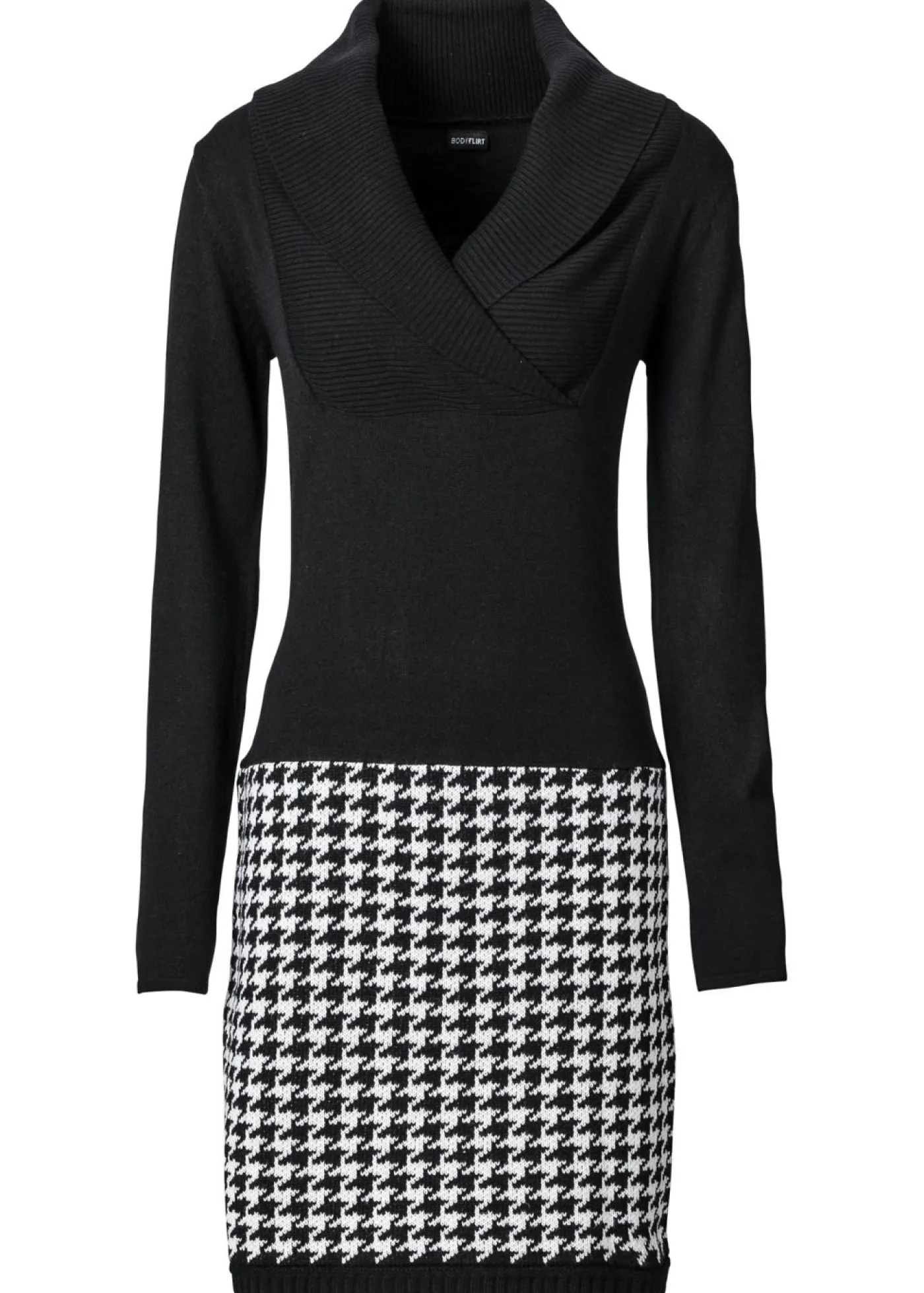 bonprix bonprix Vestidos|Ropa De Punto>Vestido de punto Negro-Blanco lana con estampado gráfico