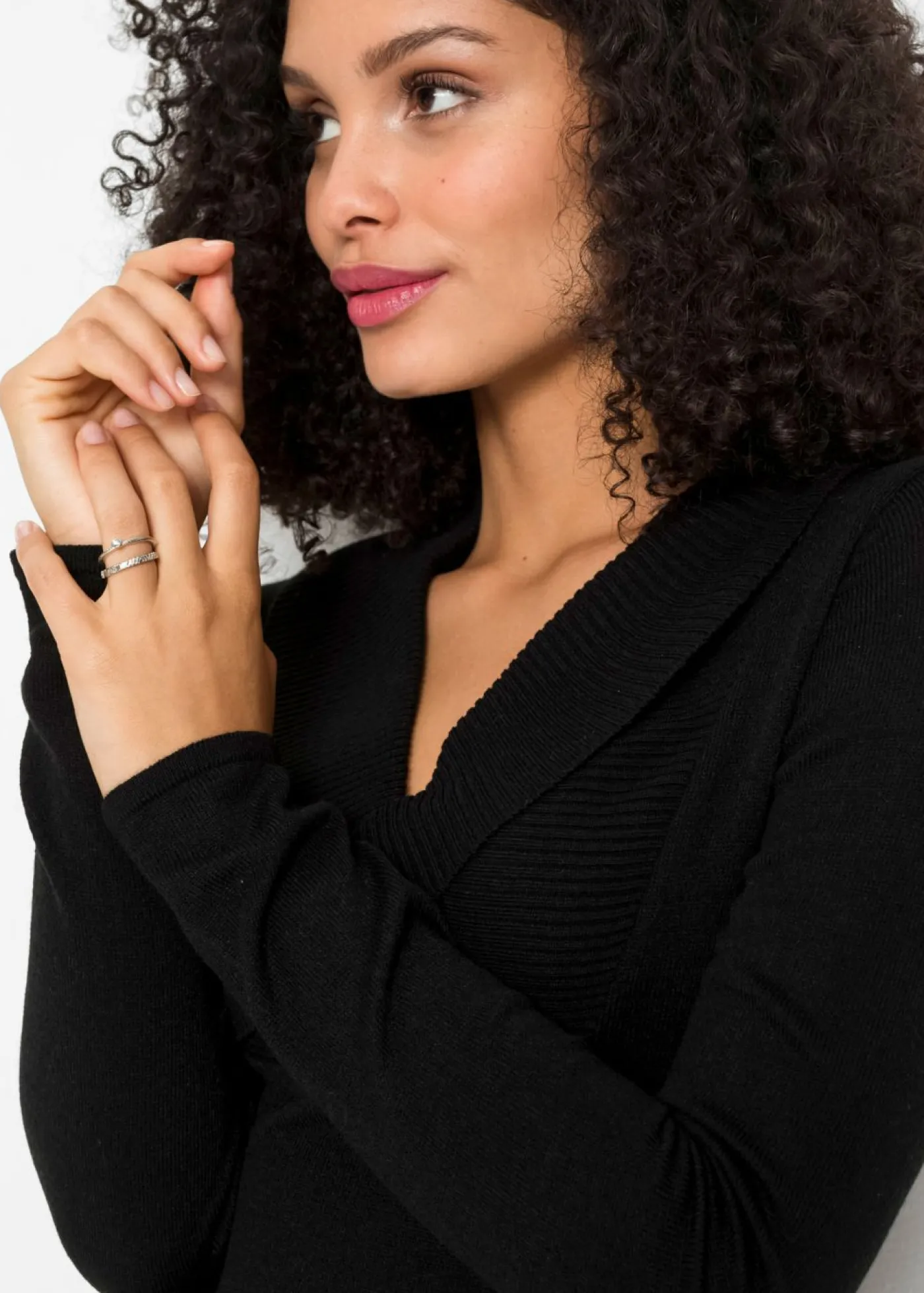 bonprix bonprix Vestidos|Ropa De Punto>Vestido de punto Negro-Blanco lana con estampado gráfico