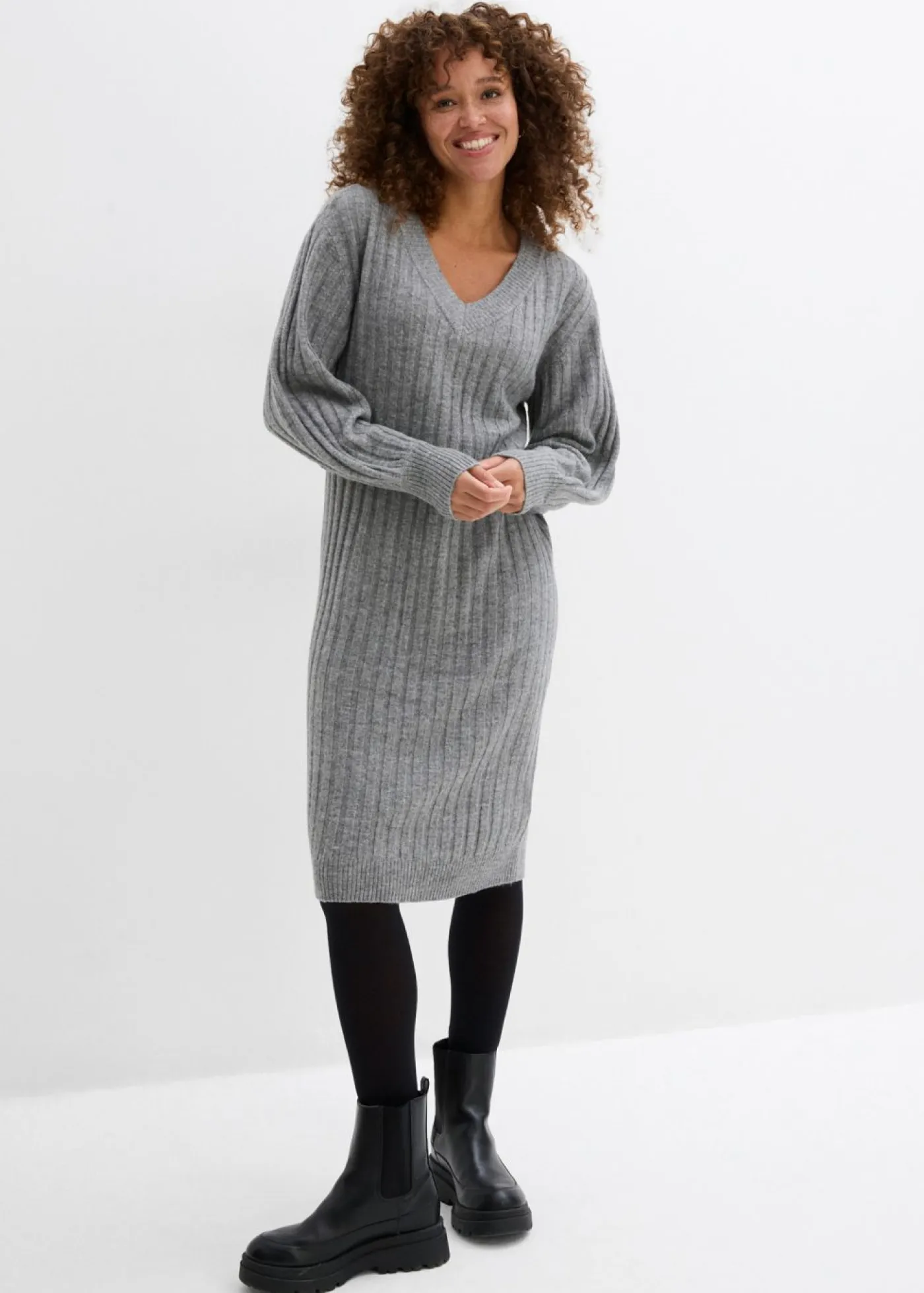 bonprix bonprix Vestidos|Ropa De Punto>Vestido de punto Gris jaspeado