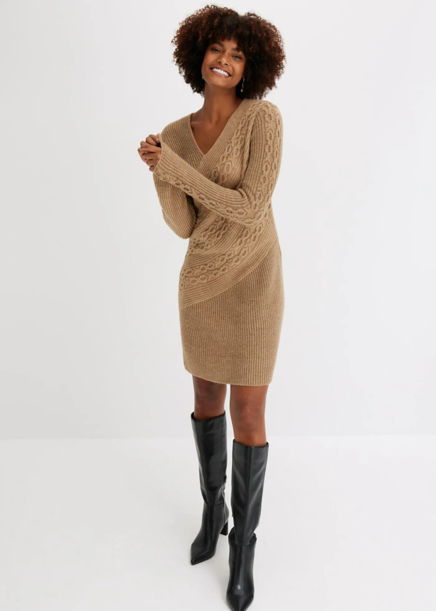 bonprix bonprix Vestidos|Ropa De Punto>Vestido de punto Marrón claro