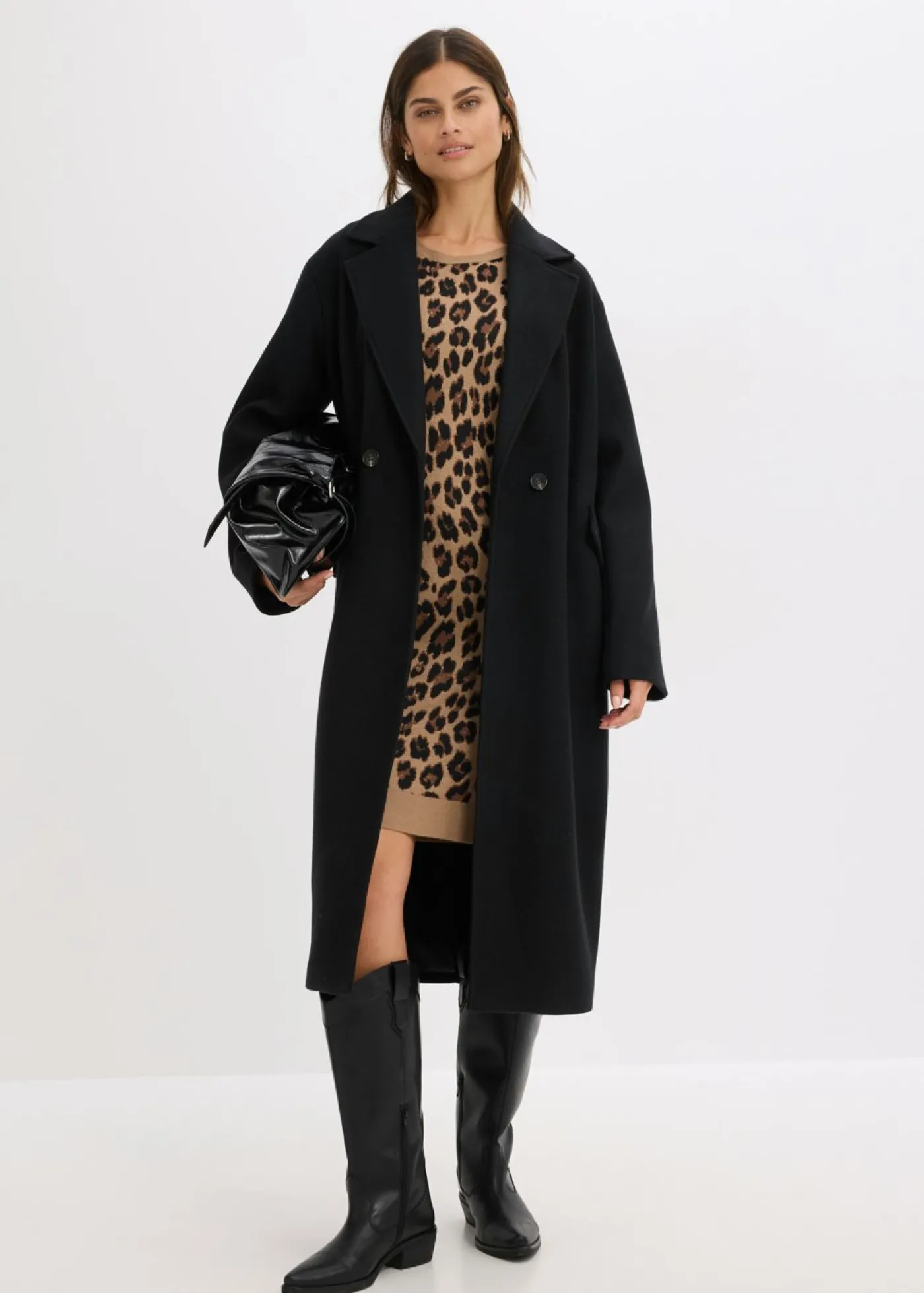 bonprix bonprix Vestidos|Tallas Pequeñas>Vestido de punto Beige con estampado de leopardo