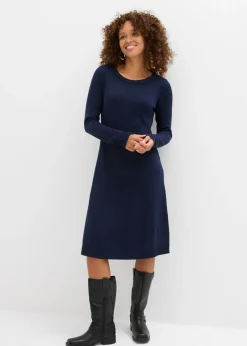 bonprix bonprix Básicos|Vestidos>Vestido de punto acampanado Azul marino