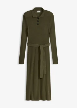 bonprix bonprix Vestidos|Ropa De Punto>Vestido de punto acanalado de mezcla de viscosa Verde oliva oscuro
