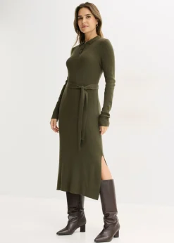bonprix bonprix Vestidos|Ropa De Punto>Vestido de punto acanalado de mezcla de viscosa Verde oliva oscuro