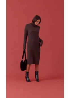 Mujer bonprix bonprix Vestido de punto acanalado con cuello vuelto