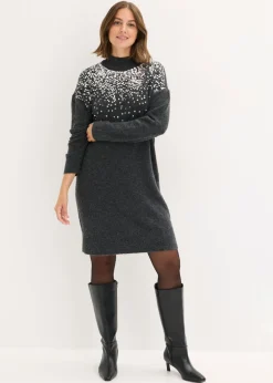 bonprix bonprix Vestidos|Ropa De Punto>Vestido de punto con aplicaciones de lentejuelas Antracita jaspeado