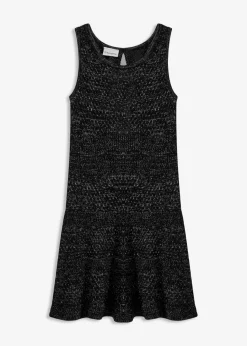 bonprix bonprix Vestidos|Ropa De Punto>Vestido de punto con aspecto de ganchillo Negro-plata