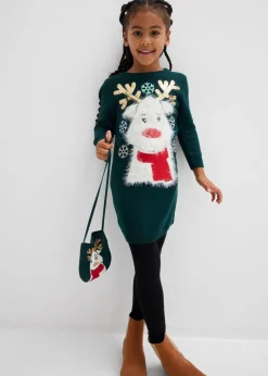 bonprix bonprix Ropa 2 A 9 Años·Vestidos Y Faldas>Vestido de punto con bolsillo (2 piezas) Verde intenso