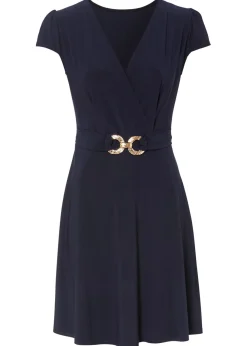 bonprix bonprix Tallas Pequeñas>Vestido de punto con cierre decorativo Azul marino