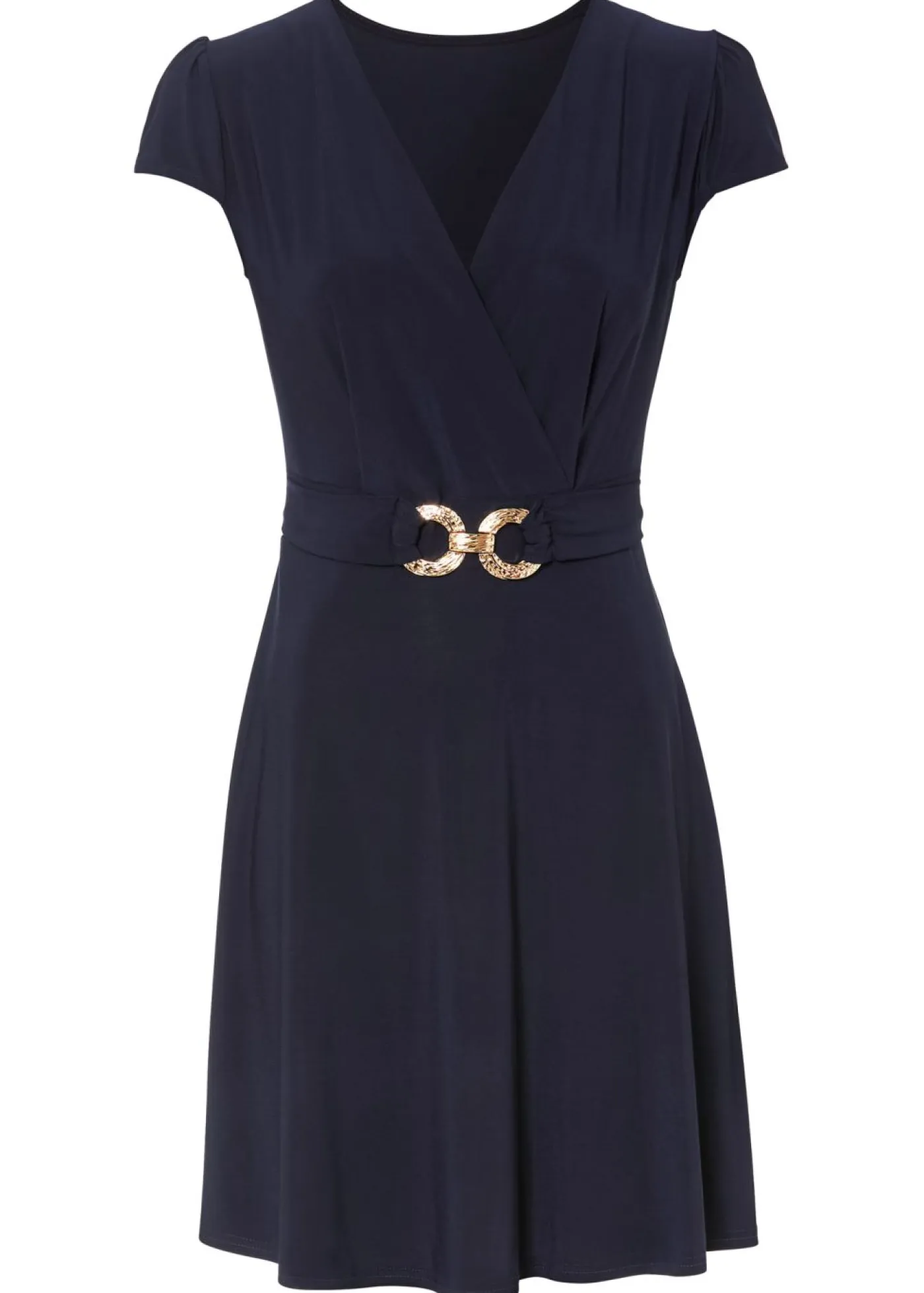 bonprix bonprix Tallas Pequeñas>Vestido de punto con cierre decorativo Azul marino