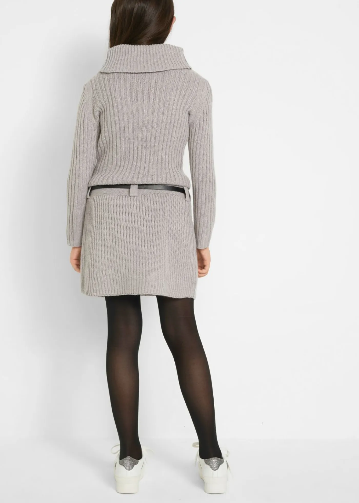 bonprix bonprix Ropa 9 A 16 Años·Vestidos Y Monos>Vestido de punto con cinturón (2 piezas) Gris claro jaspeado