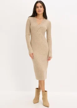 bonprix bonprix Vestidos|Ropa De Punto>Vestido de punto con contenido de lana Gris guijarro jaspeado