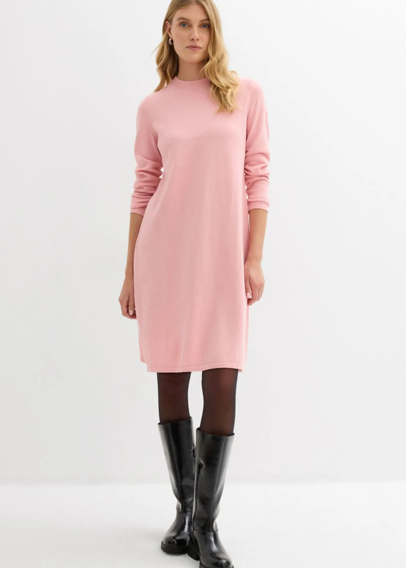 bonprix bonprix Básicos|Vestidos>Vestido de punto con corte en A rosa ceniza moteado