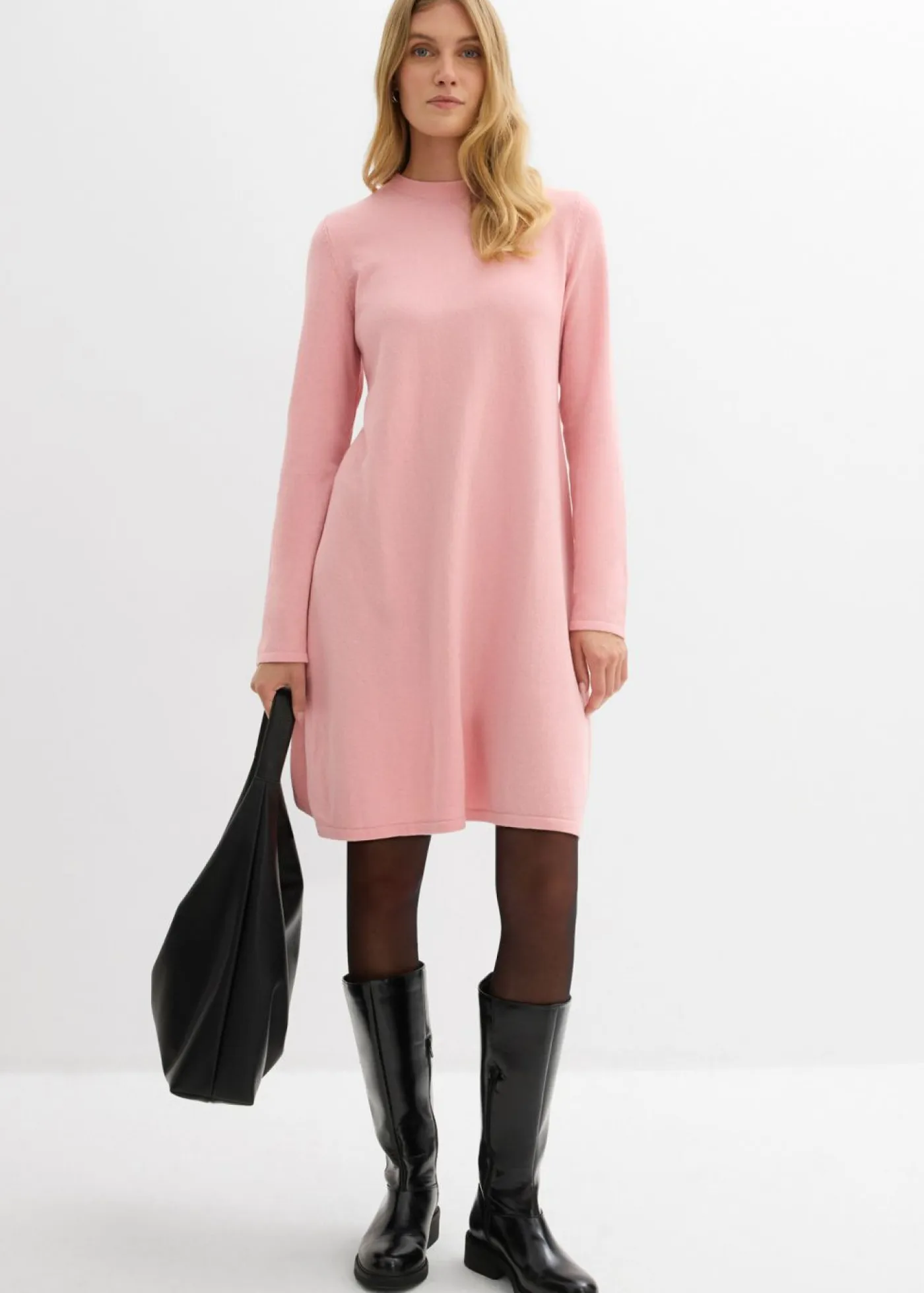 bonprix bonprix Básicos|Vestidos>Vestido de punto con corte en A rosa ceniza moteado