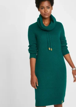 bonprix bonprix Vestidos|Ropa De Punto>Vestido de punto con cuello tipo chal Verde intenso