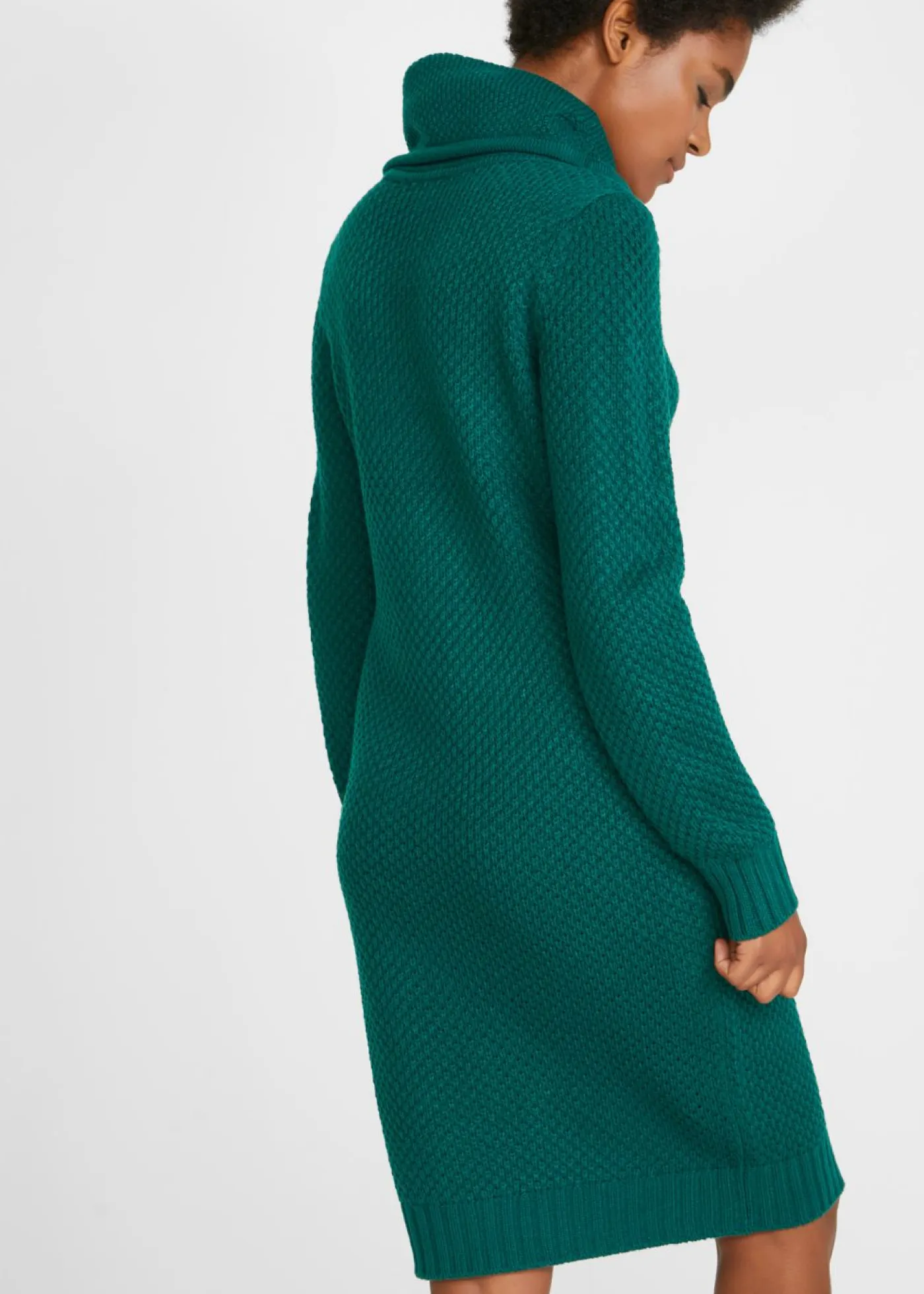 bonprix bonprix Vestidos|Ropa De Punto>Vestido de punto con cuello tipo chal Verde intenso