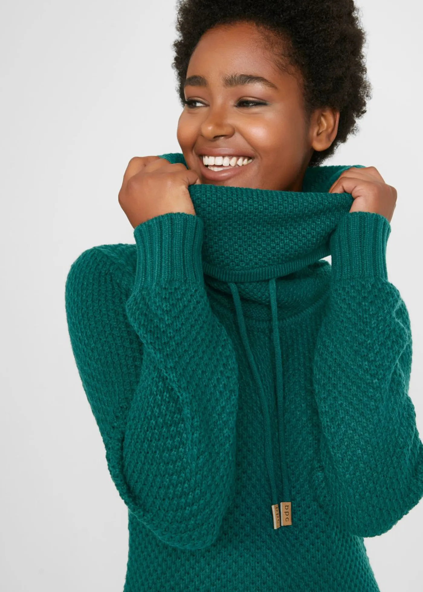 bonprix bonprix Vestidos|Ropa De Punto>Vestido de punto con cuello tipo chal Verde intenso