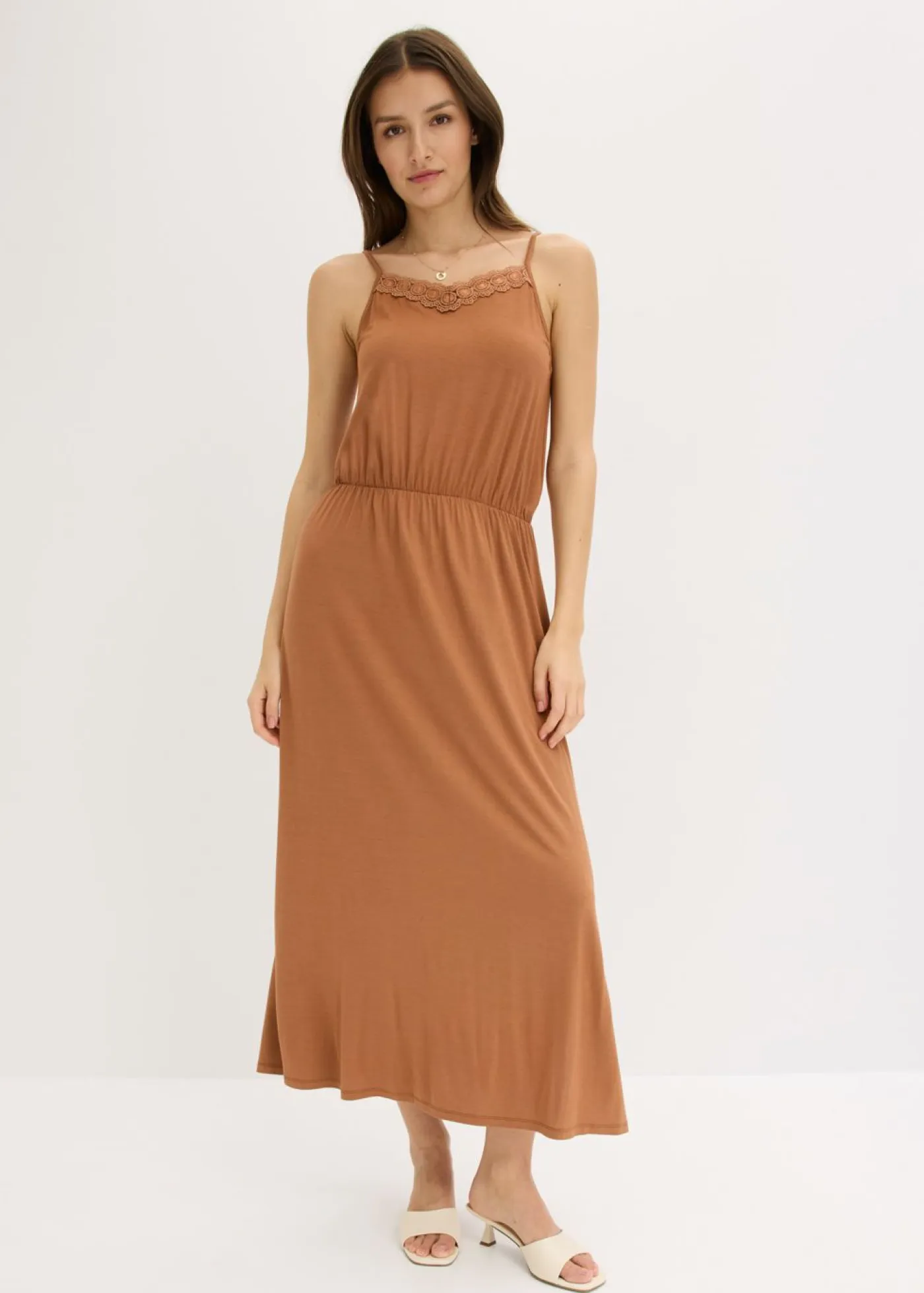 bonprix bonprix Vestidos>Vestido de punto con encaje Marrón castaño