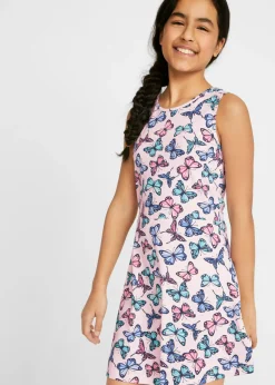 bonprix bonprix Ropa 9 A 16 Años·Vestidos Y Monos>Vestido de punto con estampado de mariposas para niñas rosa pálido