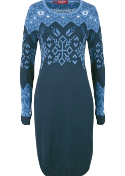 bonprix bonprix Vestidos|Ropa De Punto>Vestido de punto con estampado invernal Azul oscuro con estampado invernal