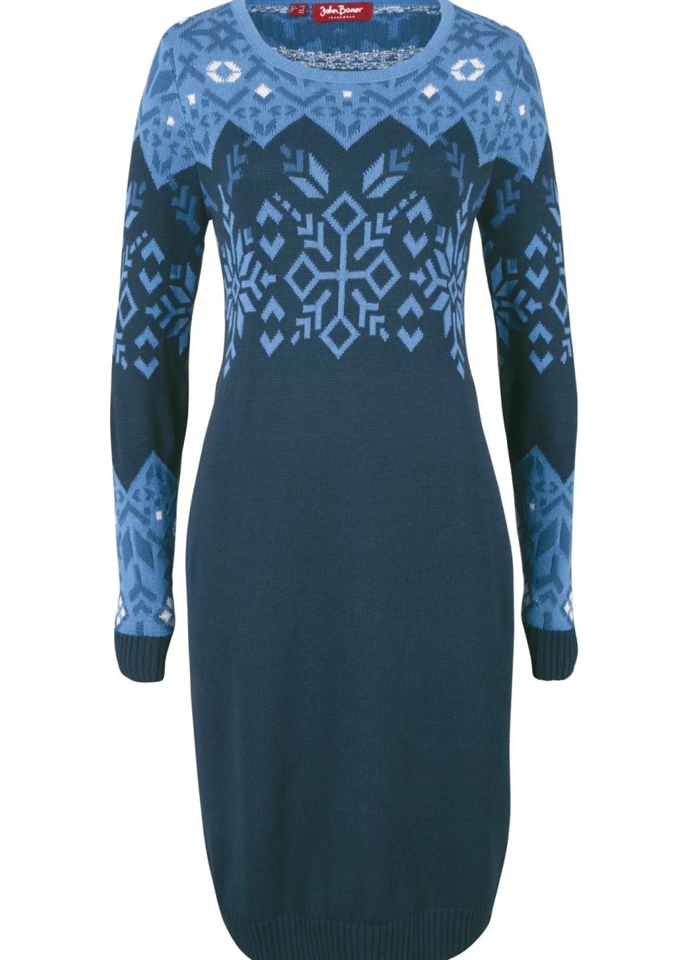 bonprix bonprix Vestidos|Ropa De Punto>Vestido de punto con estampado invernal Azul oscuro con estampado invernal