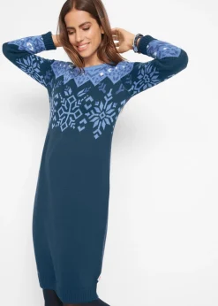 bonprix bonprix Vestidos|Ropa De Punto>Vestido de punto con estampado invernal Azul oscuro con estampado invernal