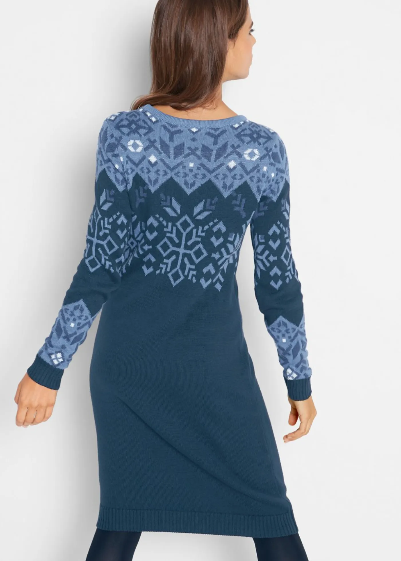bonprix bonprix Vestidos|Ropa De Punto>Vestido de punto con estampado invernal Azul oscuro con estampado invernal