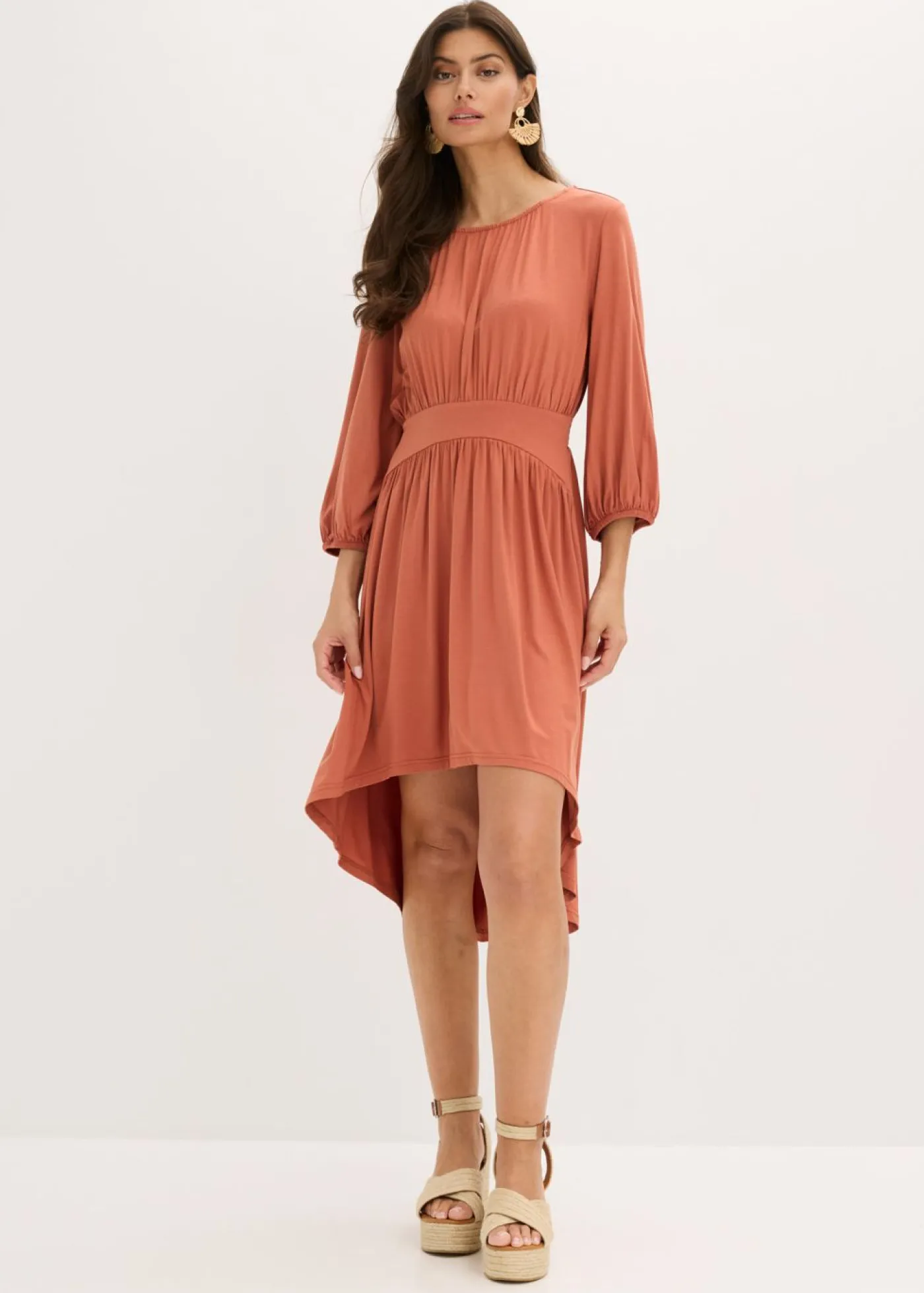 bonprix bonprix Vestidos>Vestido de punto con fruncidos Coñac