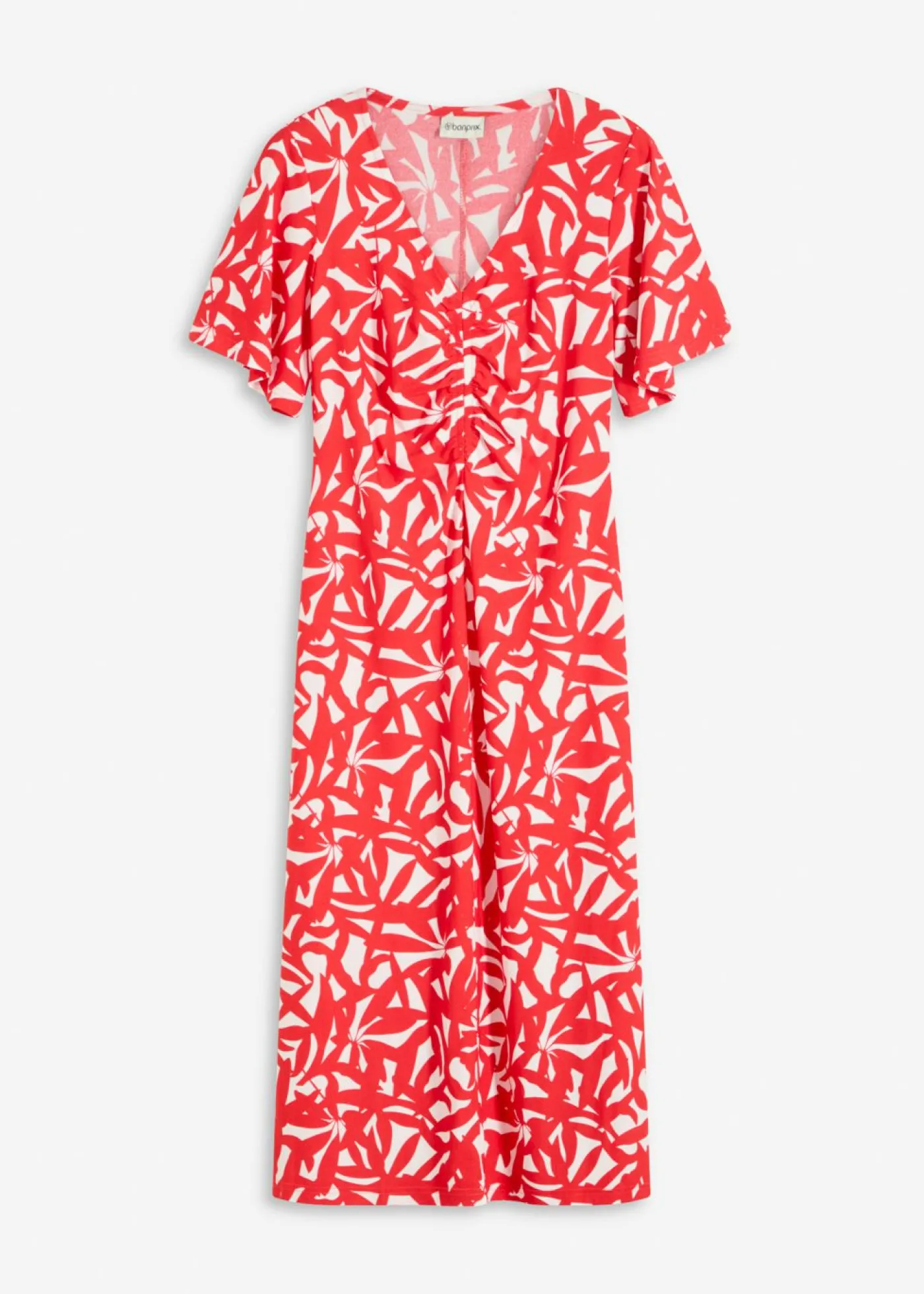 bonprix bonprix Vestidos>Vestido de punto con fruncido Fresa-blanco lana estampado