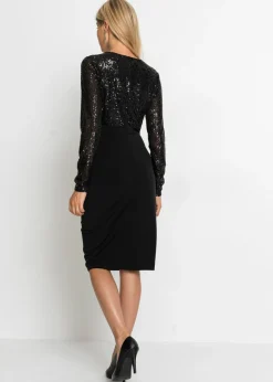 Mujer bonprix bonprix Vestido de punto con lentejuelas y drapeado