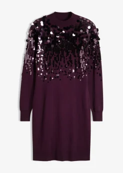 bonprix bonprix Vestidos|Ropa De Punto>Vestido de punto con lentejuelas morado intenso
