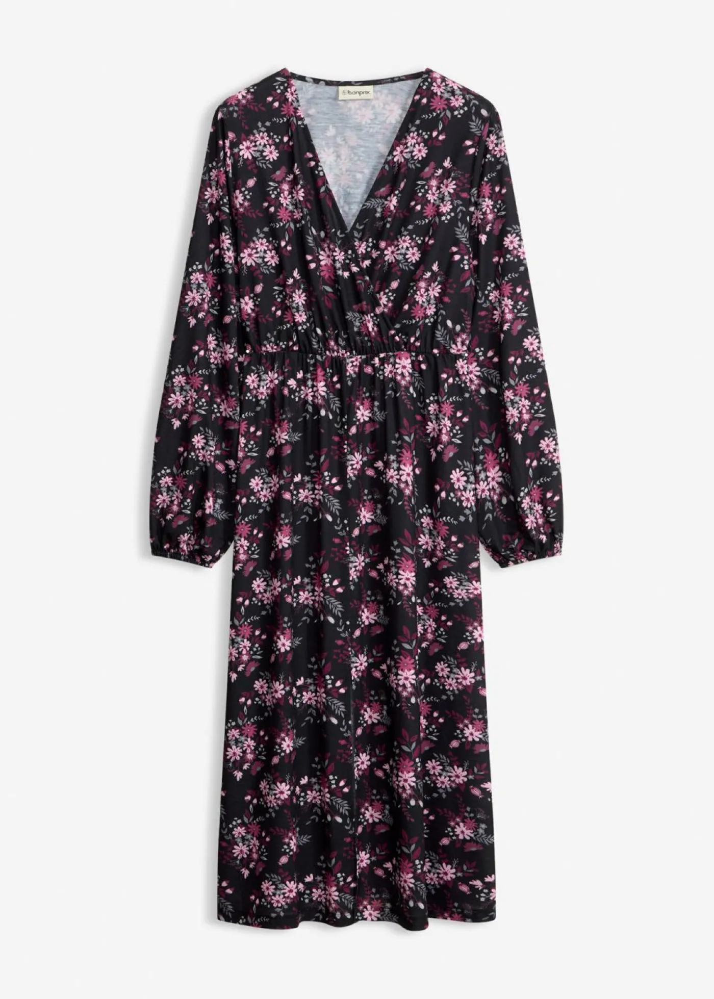 bonprix bonprix Vestidos|Novedades>Vestido de punto con mangas abullonadas Negro con flores