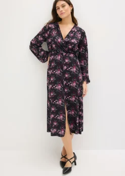 bonprix bonprix Vestidos|Novedades>Vestido de punto con mangas abullonadas Negro con flores