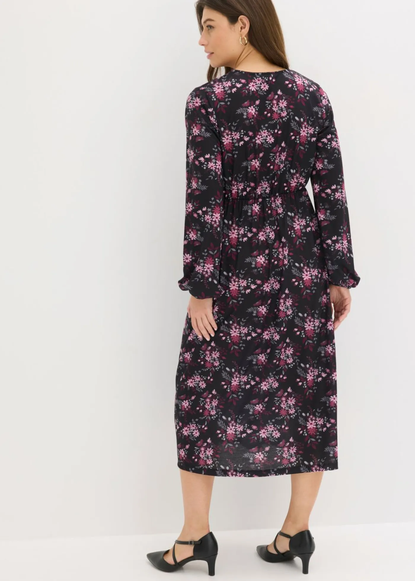 bonprix bonprix Vestidos|Novedades>Vestido de punto con mangas abullonadas Negro con flores