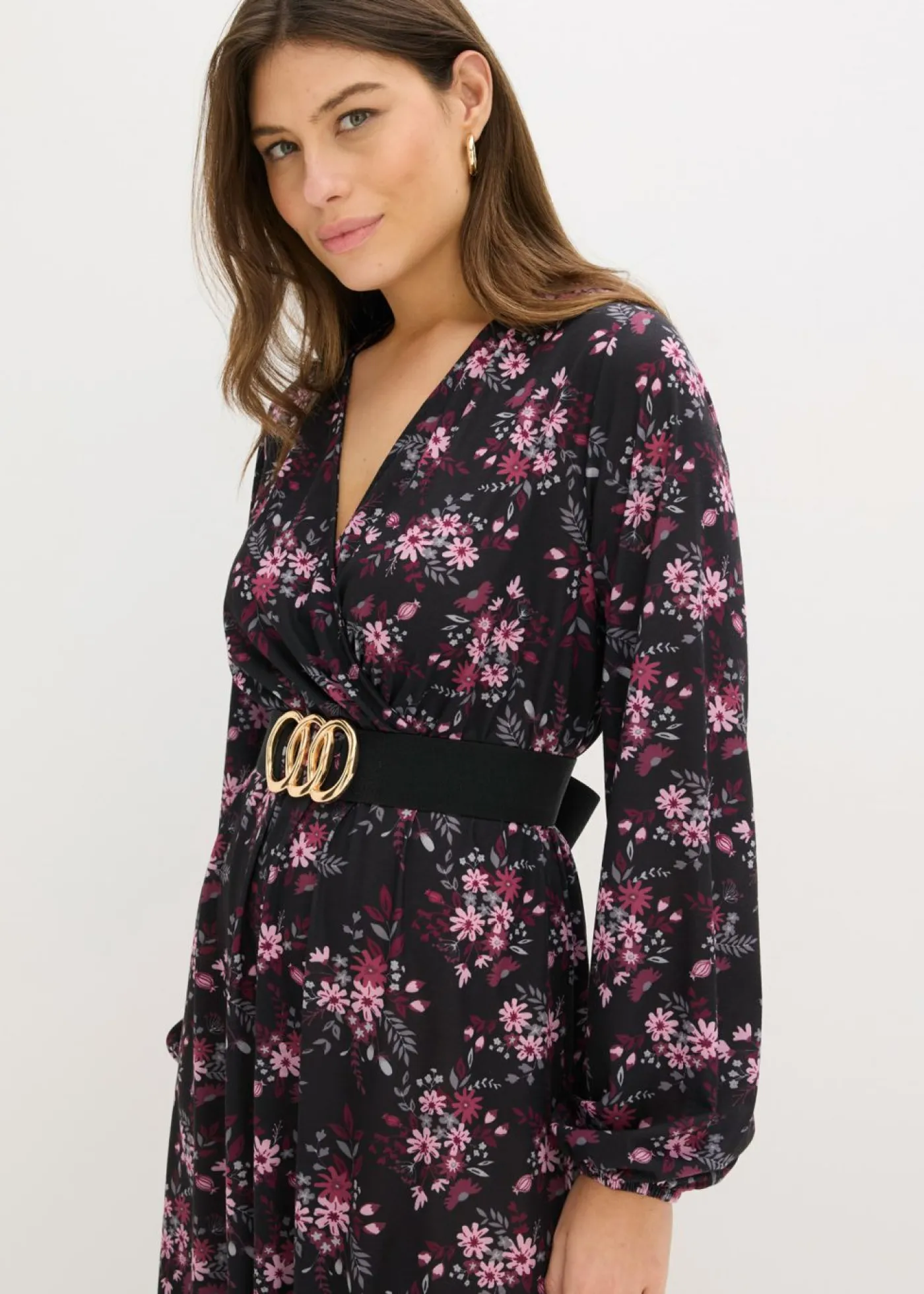 bonprix bonprix Vestidos|Novedades>Vestido de punto con mangas abullonadas Negro con flores