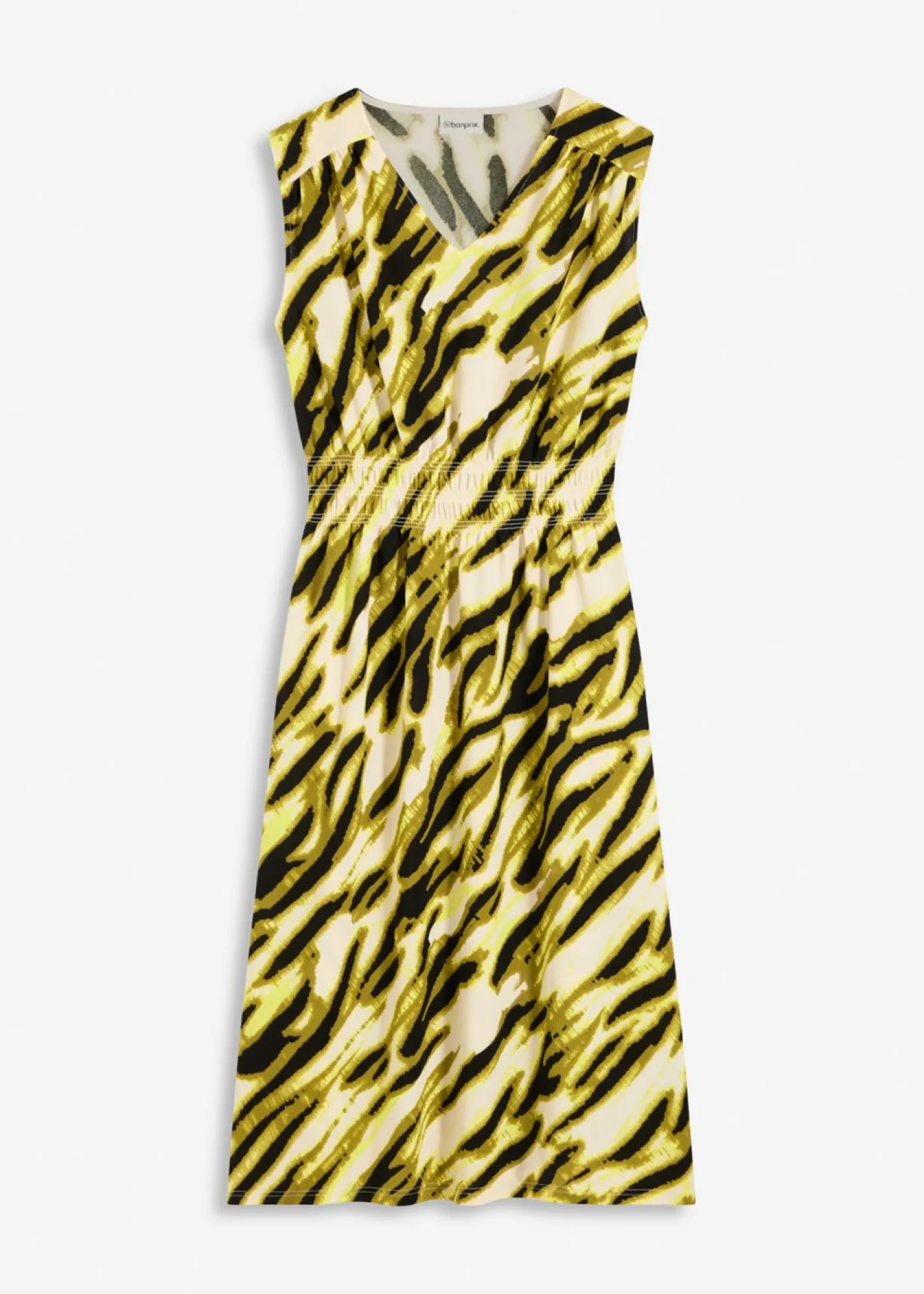 bonprix bonprix Vestidos>Vestido de punto con nido de abeja Beige natural-negro con estampado de cebra