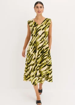 bonprix bonprix Vestidos>Vestido de punto con nido de abeja Beige natural-negro con estampado de cebra