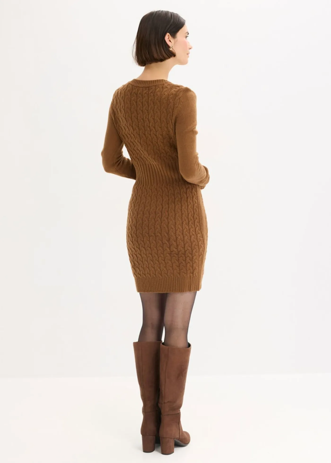 bonprix bonprix Vestidos|Ropa De Punto>Vestido de punto con patrón trenzado marrón pimienta