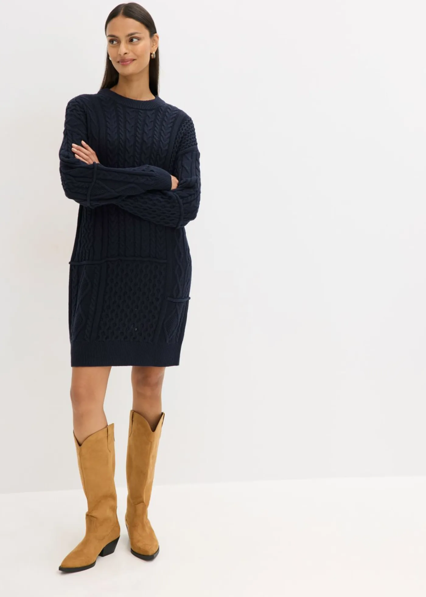 bonprix bonprix Vestidos|Ropa De Punto>Vestido de punto con patrón trenzado azul tinta