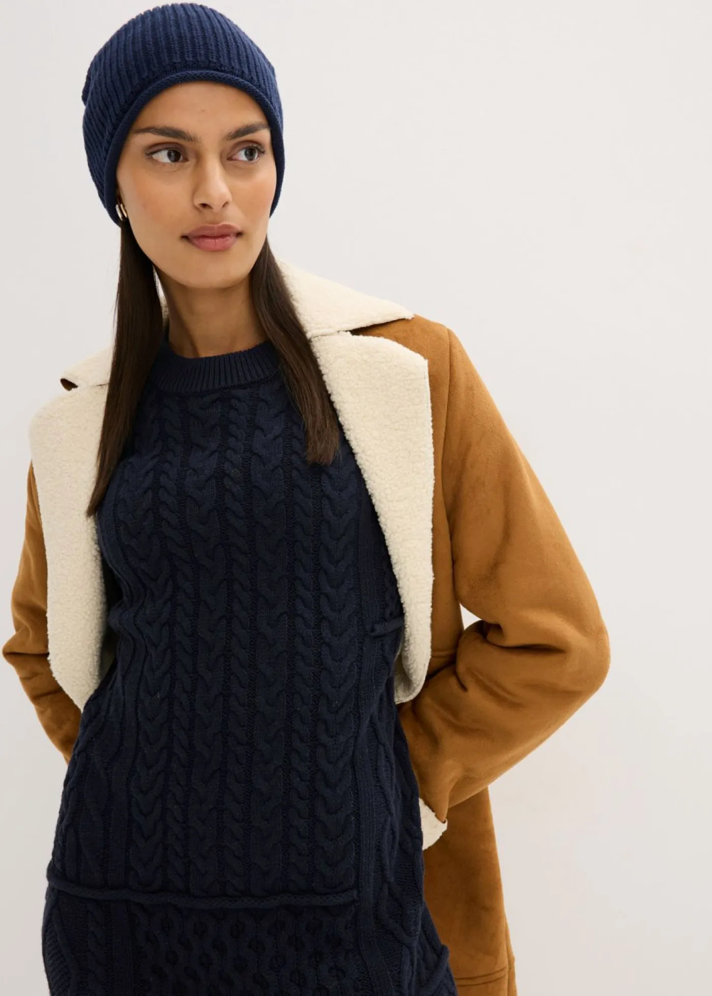 bonprix bonprix Vestidos|Ropa De Punto>Vestido de punto con patrón trenzado azul tinta