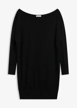 bonprix bonprix Vestidos|Ropa De Punto>Vestido de punto con un hombro al descubierto Negro
