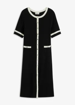 bonprix bonprix Vestidos|Novedades>Vestido de punto con viscosa Negro-blanco lana