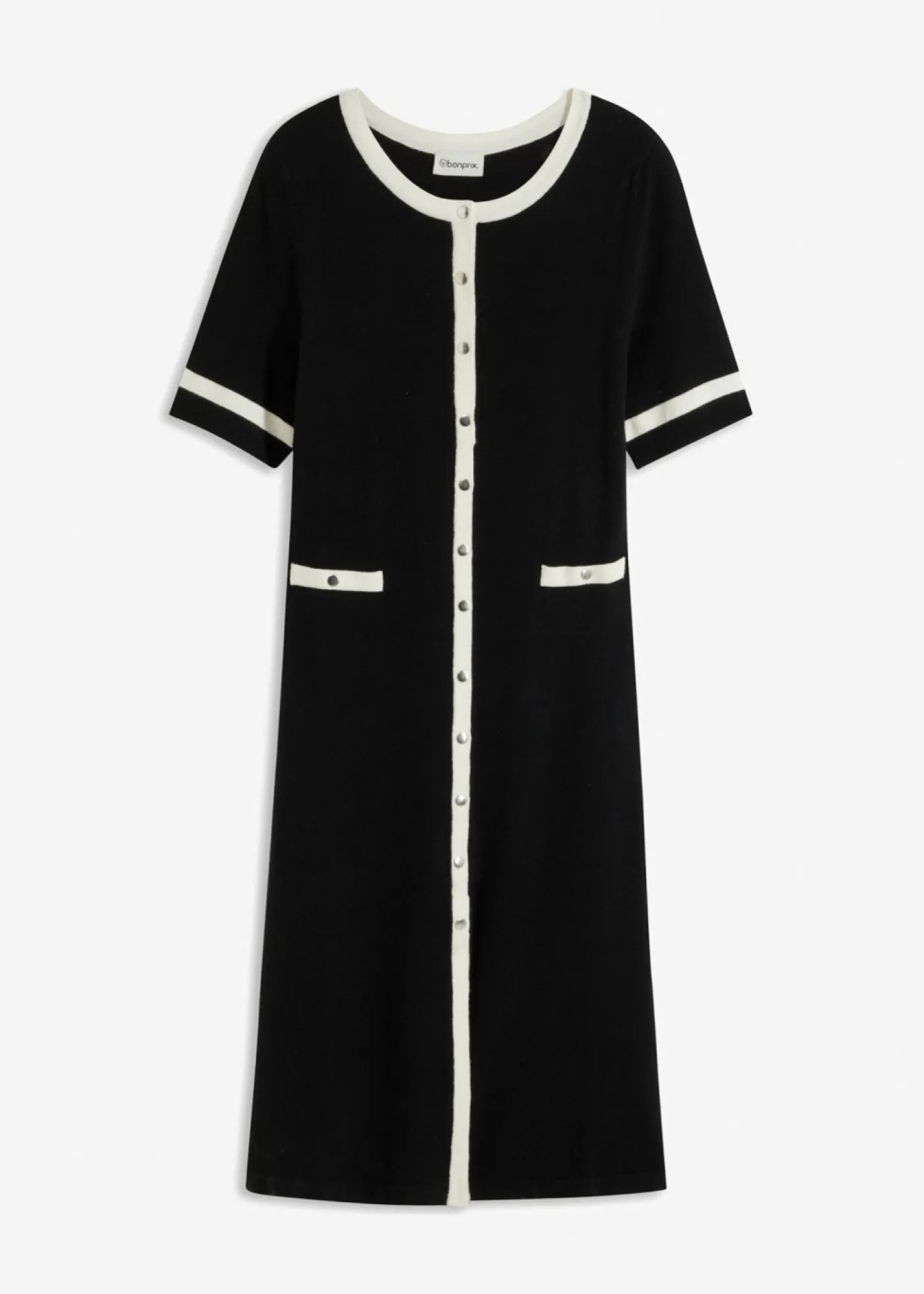 bonprix bonprix Vestidos|Novedades>Vestido de punto con viscosa Negro-blanco lana