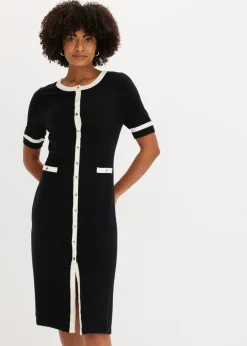 bonprix bonprix Vestidos|Novedades>Vestido de punto con viscosa Negro-blanco lana